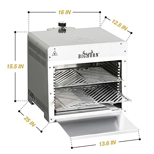 Bighorn outdoor oven with dimensions labeled.