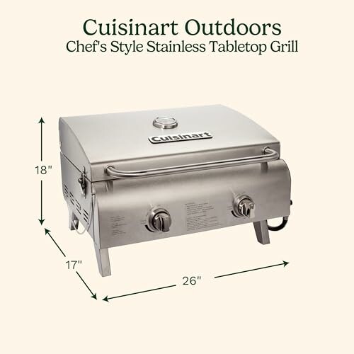 Cuisinart Chef's Style Stainless Tabletop Grill with dimensions