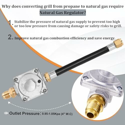Diagram explaining the need for a natural gas regulator when converting a grill from propane.