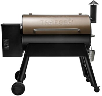 Traeger pellet grill with chimney and wheels