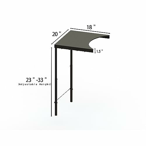 Adjustable height corner desk with dimensions labeled.