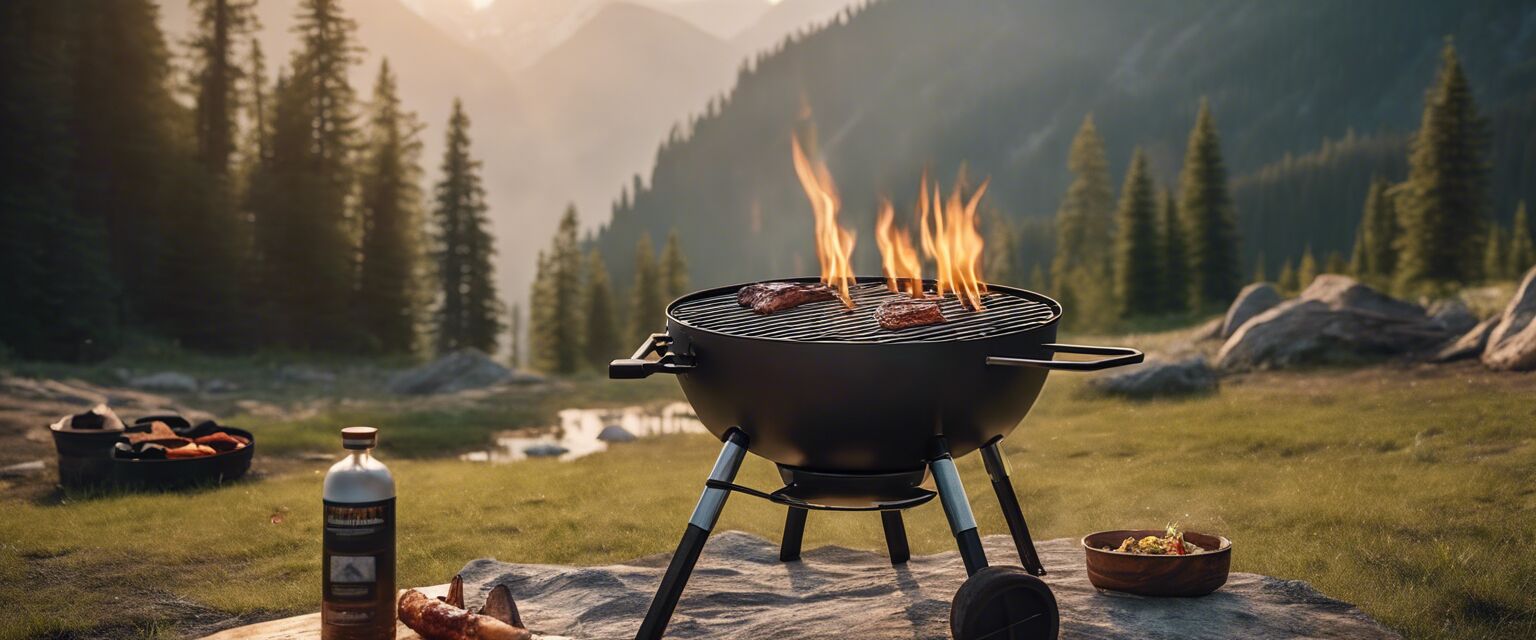 Portable charcoal grill in a camping setting