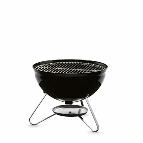 Small portable charcoal grill with round shape and metal stand