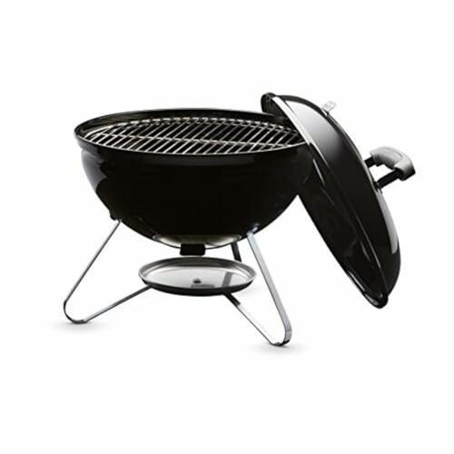 Portable charcoal grill with lid open