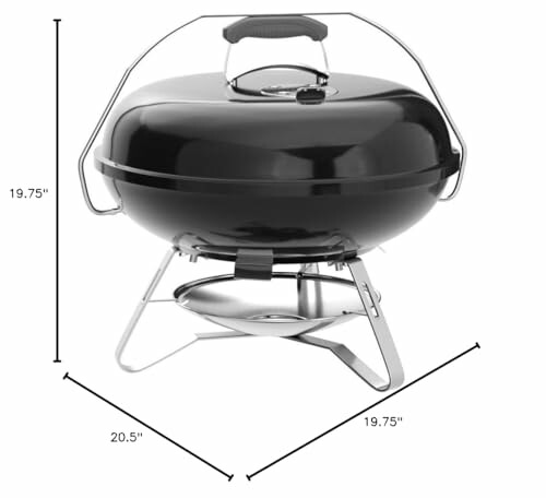 Portable charcoal grill with dimensions 19.75 x 20.5 inches.