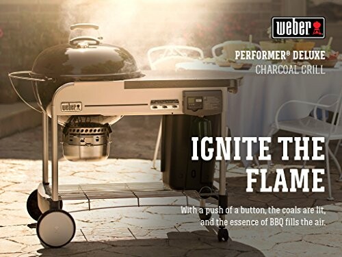 Weber Performer Deluxe Charcoal Grill with slogan 'Ignite the Flame'